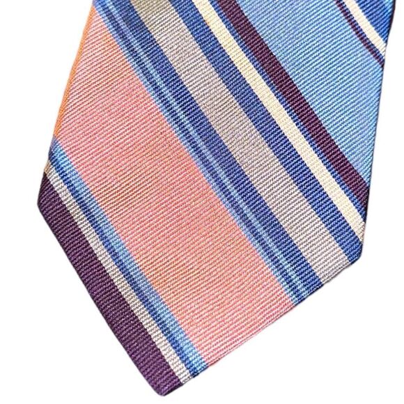 Lands’ End 100% Silk Necktie Multicolored Striped Tie - Picture 1 of 4